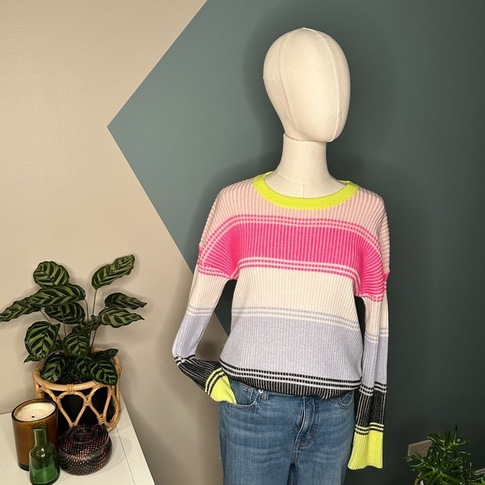 WISPR By Brodie Neon Pastel Colorblock Ribbed Knit Crewneck Striped Sweater M
